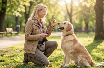 Кинолог Мария Соколова использует позитивное подкрепление, давая лакомство собаке в парке