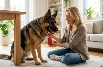 Кинолог Мария Соколова показывает, что делать, если собака грызет мебель, предлагая псу безопасную игрушку