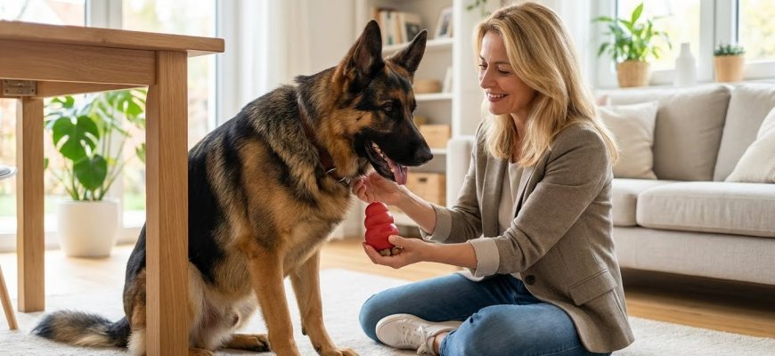 Кинолог Мария Соколова показывает, что делать, если собака грызет мебель, предлагая псу безопасную игрушку