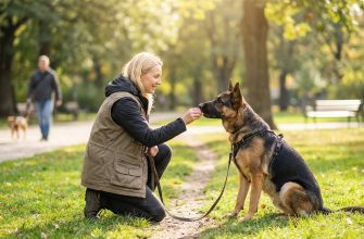Лай на собак кинолог Мария Соколова учит реактивную собаку спокойствию на прогулке в парке